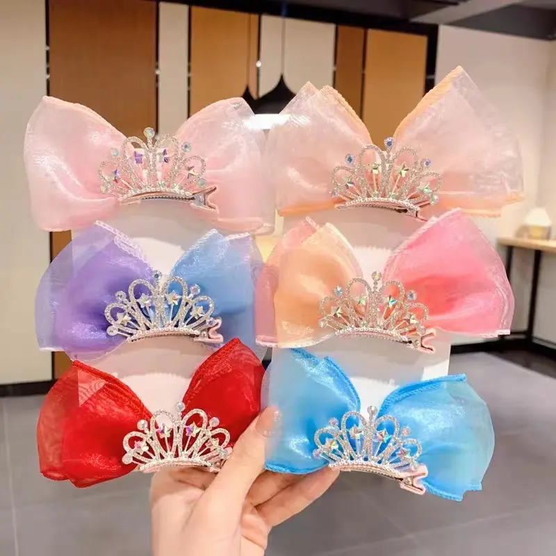 Wholesale Super Fairy Bow Hair Clip Baby Three-dimensional Mesh Crown Hair Accessories