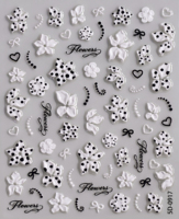 Autocollants pour ongles 5D en relief, motif fleur noire et blanche, nœud, fleur blanche, pois, feuille, décorations auto-adhésives pour nail art