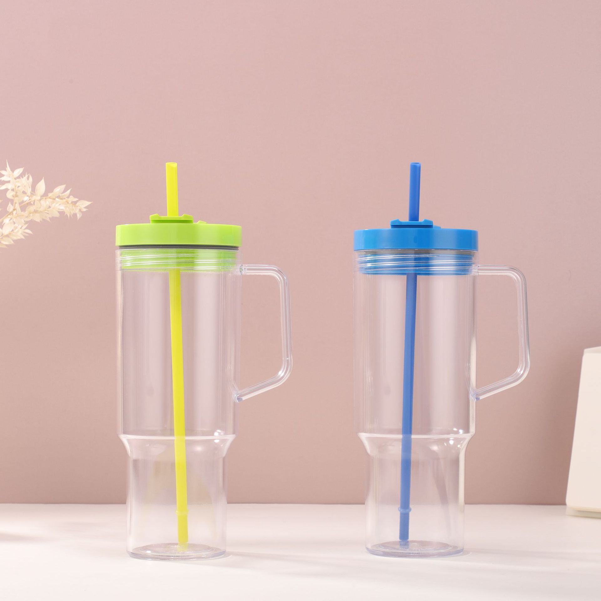 Large Capacity 40oz Plastic Cup Straw Cross-Border Outdoor Portable Pure Color Handle Direct Drinking Ice Cup for Boiling Water