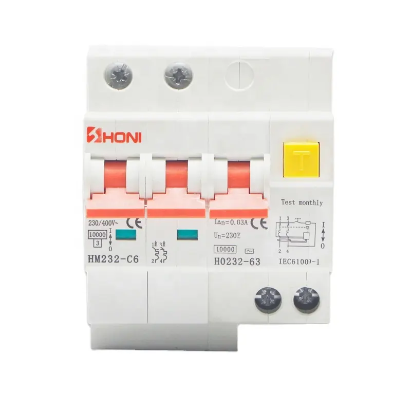 HONI HM232 RCBO MCB 230V 1P + N 2P + N 30mA 80A disjoncteur à courant résiduel avec protection contre les fuites de courant et de courte durée bre