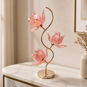 Nueva Lámpara de Mesa China con 3 Cabezas de Loto, Lámpara de Noche LED de Cristal Hecha a Mano con Flores, Decoración Creativa para el Hogar, Luz de Escritorio - Product Image 6