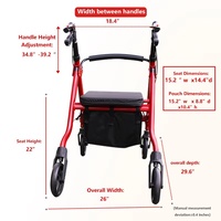 Grosir alat bantu jalan lipat luar ruangan, Aluminium ringan dewasa, bingkai alat bantu jalan lipat tegak, Rollator dengan kursi