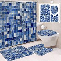 Rideau de douche en polyester à motif mosaïque bleue, rideau de salle de bain personnalisé imprimé numériquement, durable, OEM ODM