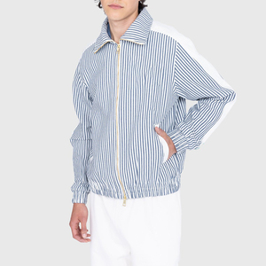 Veste coupe-vent rayée personnalisée pour <span class=keywords><strong>homme</strong></span>, style <span class=keywords><strong>vintage</strong></span>, streetwear oversize, en toile de coton légère, col rabattable, veste zippée pour l'extérieur - Product Image 3