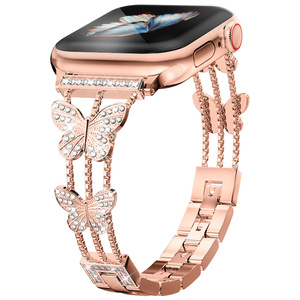 Bracelet de montre en acier inoxydable avec diamants papillon scintillants, bracelet en métal pour filles, compatible avec Apple Watch Ultra 49, 46, 45, 42, 40 mm S11 - Product Image 4