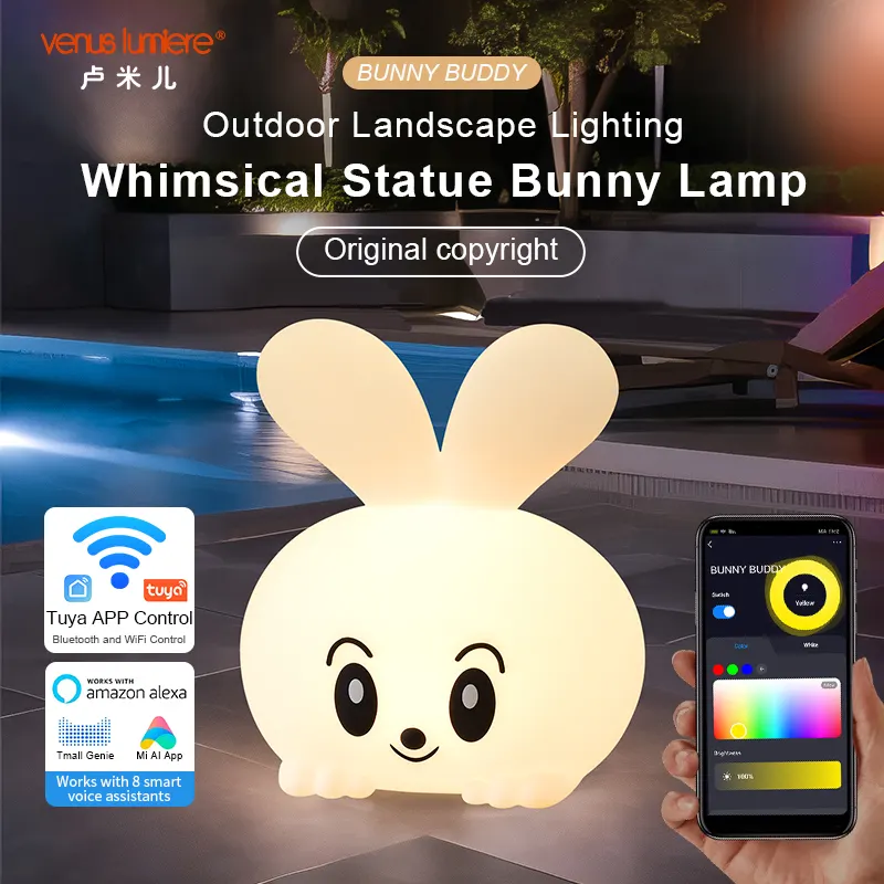 BSCI 제조업체 OEM ODM 맞춤형 조명기구 스마트 APP 제어 RGBW LED 조명 귀여운 흰색 큰 토끼 토끼 플로어 램프