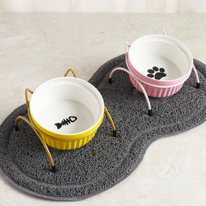 Ceramic <b>Cat</b> Bowl With Stand Elevated Pet <b>Feeder</b> For <b>Cats</b> Rounded Shape M04 - Product Image 1