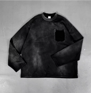 YUKAIHE 325gsm Monkey Wash camiseta Streetwear Hip Hop algodón con logotipo personalizar Camiseta de manga larga Vintage de gran tamaño - Product Image 2