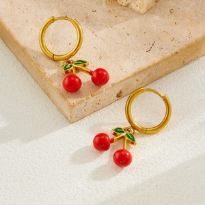 Cherry Pendant Gold Plated Stainless Steel Necklace And Earrings Set For Women Fashion Jewelry Gift - Product Image 3