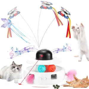 Atacado Personalizado 5-in-1 Brinquedo Interativo Gato, Borboleta Pena Spin Rod, Com Track Rolling Ball e Bird Sound Laser Cat Toy