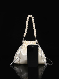 Bolso de Noche Elegante para Mujer, Diseño Cuadrado con Perlas, Cadena de Satén, Forma de Cubo, Grande, Venta al Por Mayor - Product Image 4