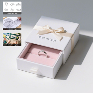 Custom Logo Ring Jewelry <b>Gift</b> Box Sliding Drawer Packaging Box with <b>Pink</b> Plush Insert Ribbed Style Rigid Box - Product Image 1