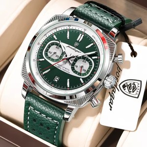 Montre homme POEDAGAR Original Fashion, chronographe lumineux, étanche, avec date, luxe, cuir, quartz, Reloj. - Product Image 1