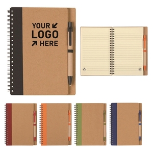 Carnet spirale promotionnel A5, bloc-notes pratique en papier kraft avec couverture en cuir et impression de logo pour événements et cadeaux - Product Image 1