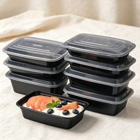 Conteneur alimentaire carré en plastique PP sans bisphénol, jetable, populaire, 750-1500 ml, lot de 150, avec couvercle anti-fuite pour la préparation des repas