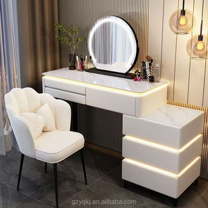 <strong>Modern</strong> LED-Lighted Wood Panel Vanity <strong>Dressing</strong> <strong>Table</strong> <strong>with</strong> Side Lights <strong>Mirror</strong> New Bedroom Furniture for Home Hotel Bathroom Use - Product Image 1