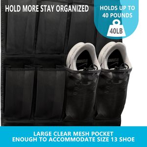 Over The Door <b>Shoe</b> Organizer 24 Pockets Breathable Mesh Hanging Storage Holder For <b>Shoes</b> Black Rectangle <b>Hook</b> Type - Product Image 5