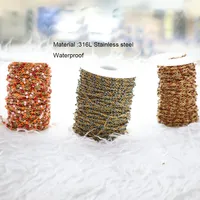 Rantai Baja Tahan Karat Berlapis Emas 5 Meter dengan Manik-manik Enamel untuk Perlengkapan Pembuatan Perhiasan DIY, Kalung, Grosir