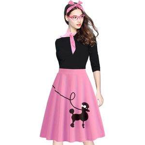 Falda estilo poodle para mujer, estilo vintage de los años 50, color rosa, corte en A, estampada, disfraz retro con accesorios - Product Image 3