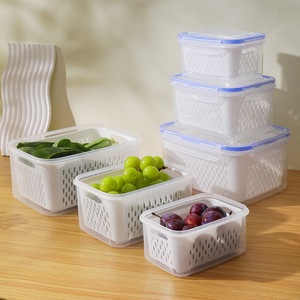 Ensemble de 3 boîtes de rangement pour réfrigérateur Boîte de conservation des fruits Paniers d'égouttage des légumes double couche <span class=keywords><strong>avec</strong></span> <span class=keywords><strong>couvercle</strong></span> - Product Image 2