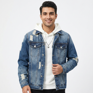 <b>Denim</b> <b>Jackets</b> Distressed for Men With Full Customization <b>Custom</b> Sport Style Men's Jeans <b>Jacket</b> for Outdoor Wear - Product Image 1