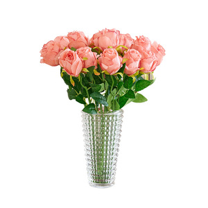 Bouquet de roses artificielles en soie rose foncé et rose clair, haute simulation, pour mariage et décoration intérieure - Product Image 5