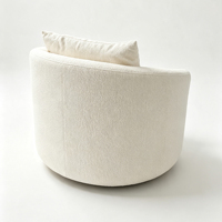 Sofá Modular Circular de Tela Bouclé Color Crema, Sillón Tapizado Curvo con Cojines, Muebles para Sala de Estar