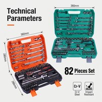 Ensemble d'outils à douilles de 82 pièces en gros, en acier CRV, avec mallette rigide, embouts de tournevis à cliquet manuels pour la réparation mécanique automobile