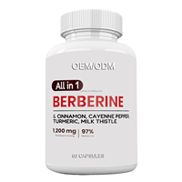 Complément de berbérine OEM ODM sous marque privée avec cannelle de Ceylan, piment de Cayenne, curcuma, chardon-marie, 60 capsules