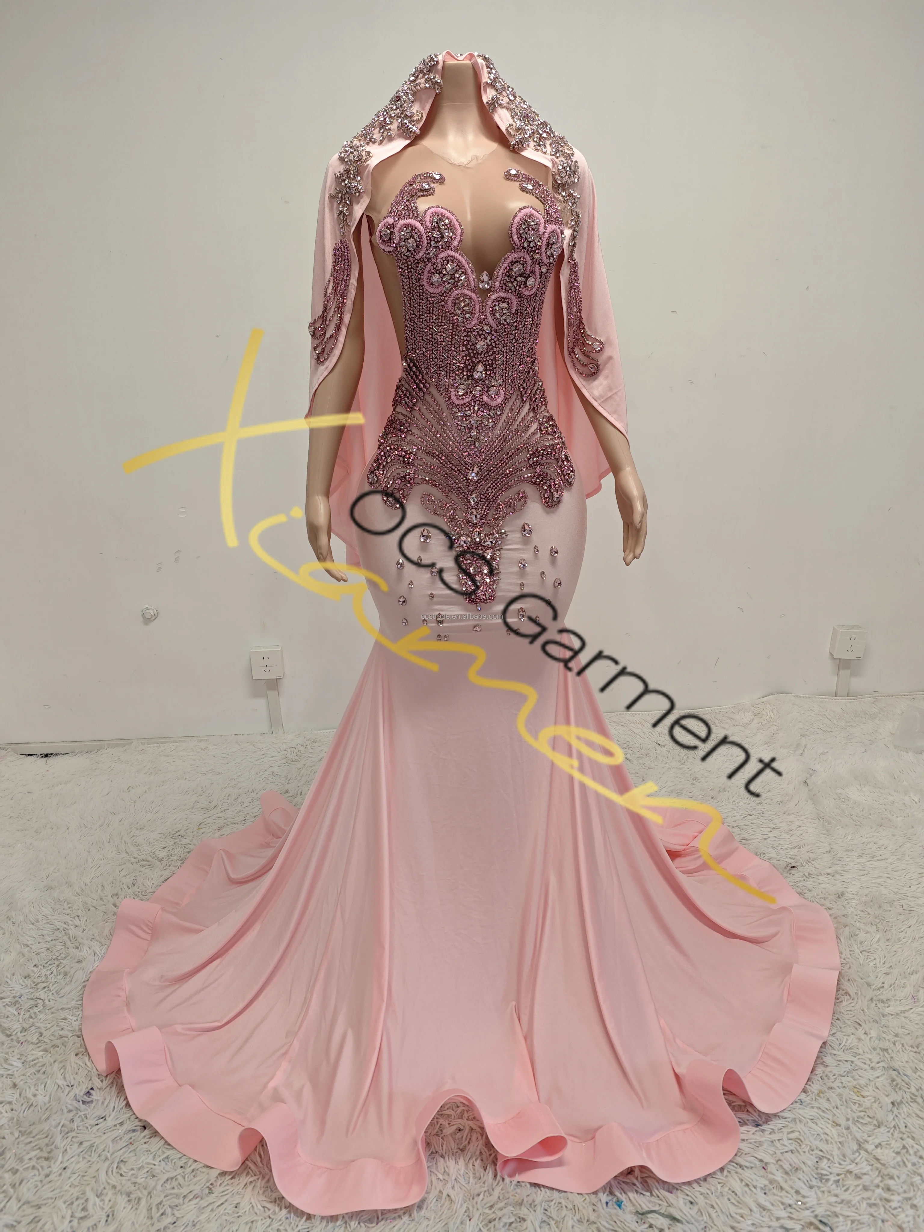 beaded crystal dress Ball Gown Off Shoulder Sleeveless Beaded Crystal Sequins Ruched Tiered –  suzhoufashion main image 0