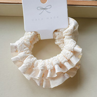 2-Pack Satin Sweet Cartoon Ruffled Elastic Flower Ponytail Headbands Gaya Kampus Wanita Aksesoris Rambut Pernikahan Imut untuk Anak Perempuan