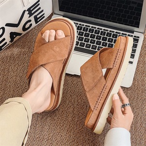 Nouvelles pantoufles confortables et respirantes en cuir véritable pour homme, modèle couple, à semelle épaisse et cheville haute, collection Printemps 2026 - Product Image 3
