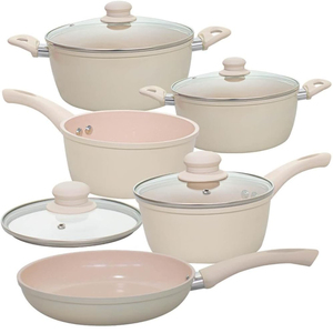 High Quality 9-Piece Aluminum Alloy Non-Stick Cooking <b>Pots</b> Glass Lids Soft Touch Handles Forged Ceramic <b>Induction</b> Cookware Set - Product Image 2