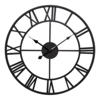 24Inch 60Cm Klassieke Metalen Ronde Vormige Antieke Industriële Ijzeren Skelet Romeinse Cijfers Home Decor Zwarte Wandklok