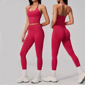 Pantaloni da Palestra Senza Cuciture per Donna, Pantaloni a Gamba Larga, Leggings Fitness, Pantaloni a Zampa e Top Corto Sportivo, Abbigliamento Yoga - Product Image 5