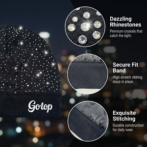 Luxurious Rhinestone Shiny Full Print Custom Logo Satin Lining <strong>Beanies</strong> Skull Cap Running Hat for <strong>Women</strong> Men Fashion Brand <strong>Beanie</strong> - Product Image 4