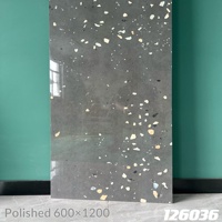 Carreaux de sol en céramique polie à haut brillant 600x1200mm Série Terrazzo, Style Luxe Léger pour Salon Cuisine Salle de Bain