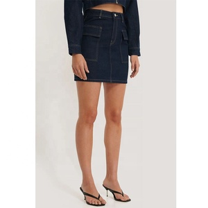 Ensemble <span class=keywords><strong>jupe</strong></span> <span class=keywords><strong>cargo</strong></span> et veste courte en jean bleu personnalisé pour femme, ensemble deux pièces en jean pour femme, ensembles de jeans 2 pièces - Product Image 5