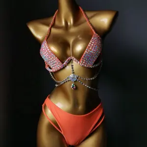 Da donna TLX070 con paillettes intarsiato catena per il corpo con ciondolo bikini perizoma stile esotico costume da bagno 2 pezzi micro-string bikini