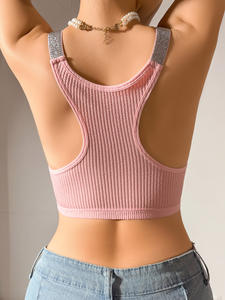 Femmes <span class=keywords><strong>Sexy</strong></span> col en v tricot haut de Bikini bain solide haut court <span class=keywords><strong>pull</strong></span> gilet maillots de bain été suspendus cou tricots femmes débardeurs - Product Image 4