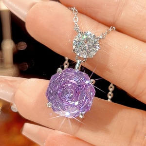 Fashion Eco-friendly Copper 18K Gold Plated Women's Rose Cut 14-12mm Purple Zircon Trendy Banquet Party Jewelry <b>Set</b> Necklace - Product Image 6