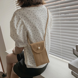 Woven Women's Crossbody Bag Khaki Beige Vertical <b>Square</b> Magnetic Buckle Portable Everyday Outfits Summer 2021 - Product Image 3