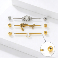 Perhiasan Barbell Industri Model Terbaru, Anti Alergi, Bahan Stainless Steel, Motif Ular Bunga, Berhiaskan Cubic Zirconia, untuk Tindik Telinga dan Tubuh