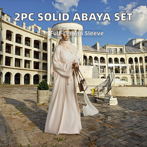 Ensemble de 2 pièces en polyester de couleur unie, Abaya Dubaï, vêtements islamiques pour femmes, anti-boulochage, robe intérieure modeste ouverte, vente en gros - Product Image 2