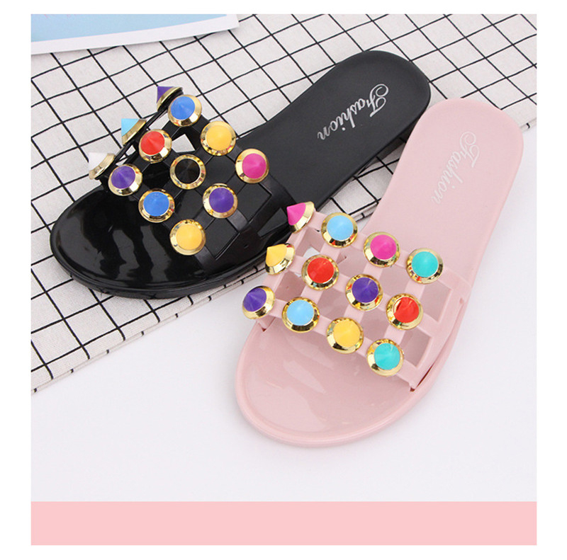 Fashion Candy Colorful Slippers Flat Low Heel Slides Summer Beach Non-slip Casual Women's Sandals