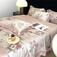 Ensemble de literie en viscose de bambou antibactérien naturel, imprimé floral, respirant, rafraîchissant, drap, housse de couette, taie d'oreiller