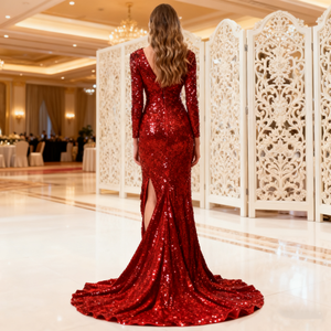 Kadın 3/4 kollu gece elbisesi payet süslenmiş elbise Homecoming parti düğün için XS <span class=keywords><strong>Hi</strong></span>-<span class=keywords><strong>Lo</strong></span> Ruffled Mermaid elbise - Product Image 3