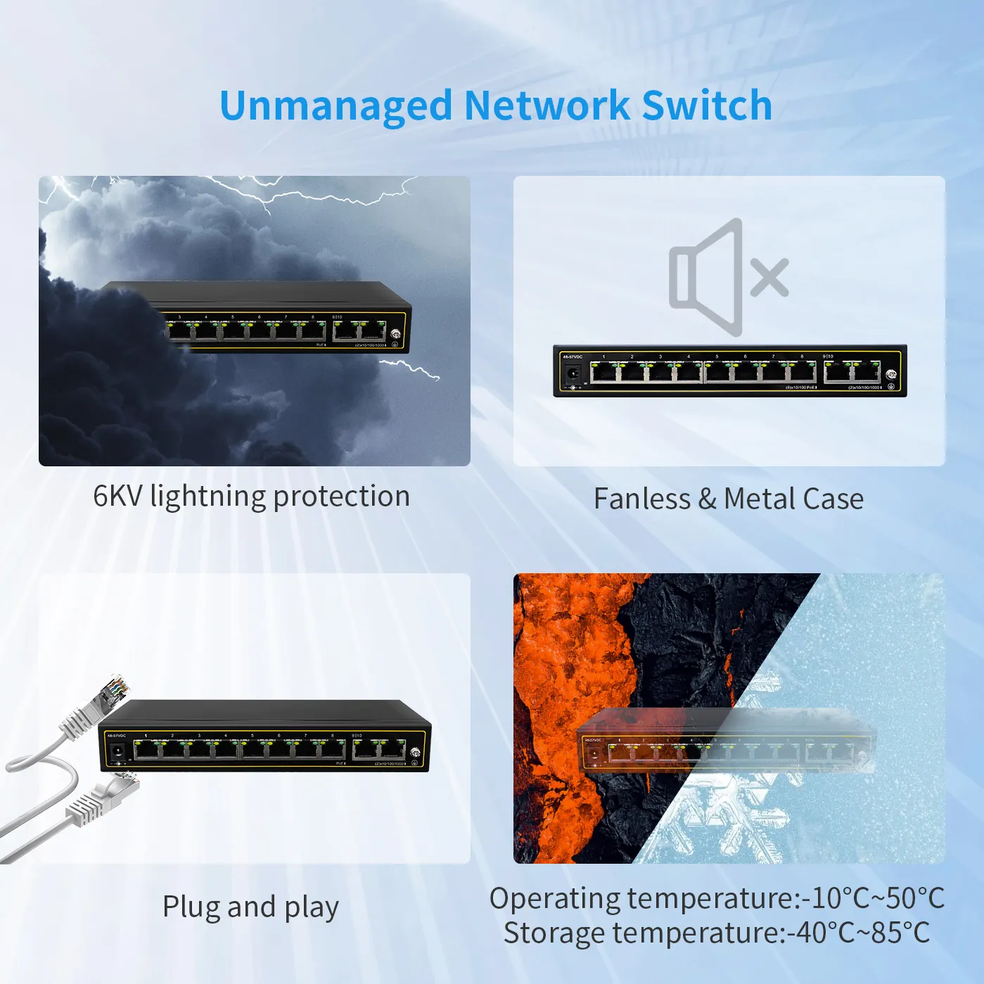 Nieuwe Originele Fanless & Metal Design10 Poort Gigabit Poe Switch Compatibel Met Ieee 802.3af/Op Apparaten, Onbeheerde Poe Switch