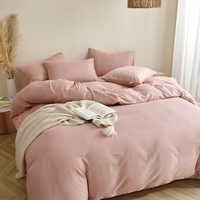 Parure de lit 4 pièces 100 % coton, couleur unie, 200 fils, toutes saisons, écologique, avec draps, taies d'oreiller et housse de couette pour la maison