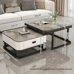 Mesa de Centro de Vidrio con Marco de Madera y Tapa de Mármol Cuadrada, Estilo Moderno Minimalista de Lujo Ligero, Mueble para TV, Diseño Italiano para <span class=keywords><strong>Apartamentos</strong></span> Pequeños - Product Image 3